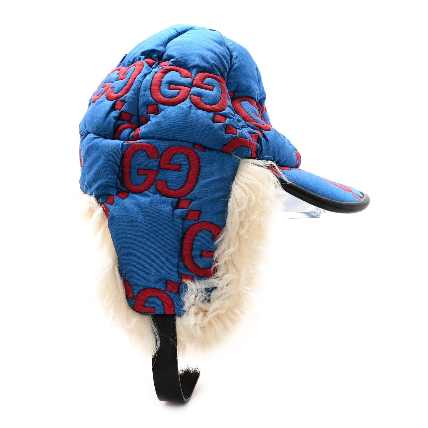 Gucci Nylon Shearling Padded GG Print Cap Hat S Blue Red 5 of 10