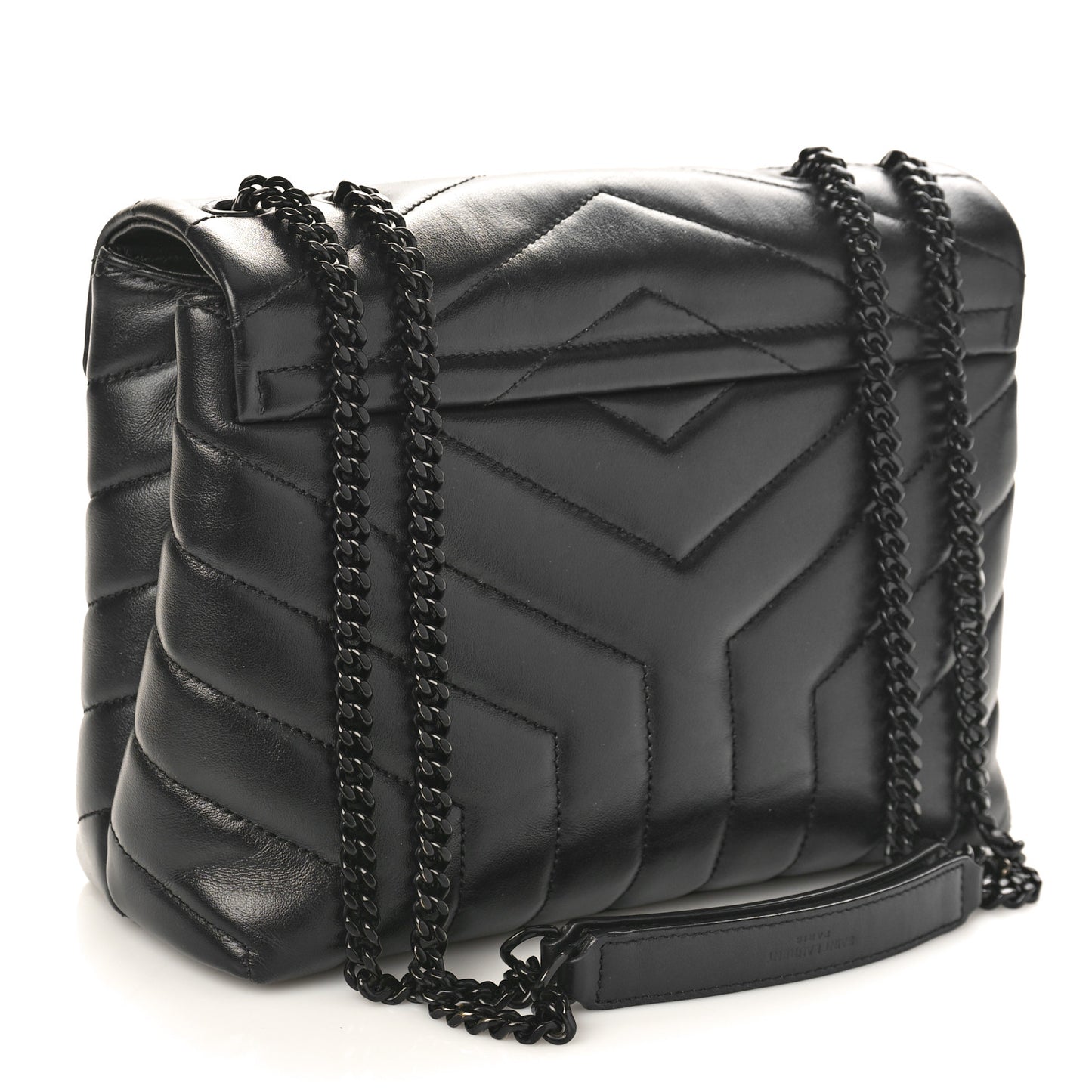 Calfskin Y Quilted Monogram Monochrome Small Loulou Chain Satchel Black