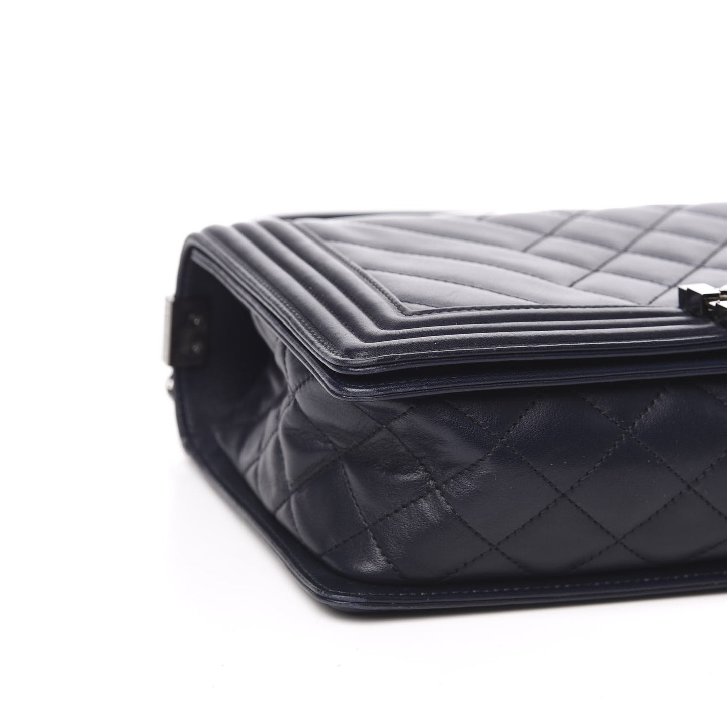 Calfskin Chevron Quilted New Medium Boy Flap Navy Blue