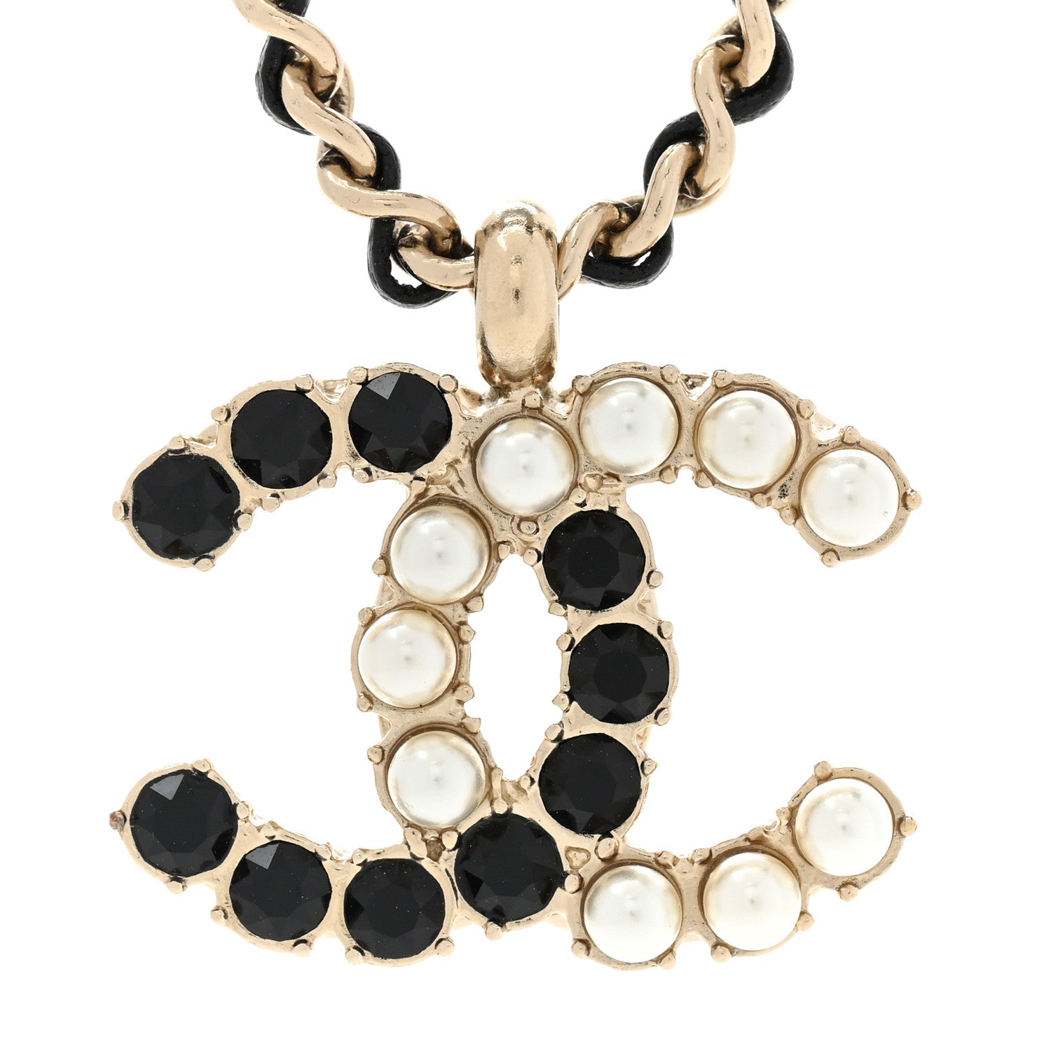 Chanel Pearl Crystal Lambskin Chain CC Short Necklace Black Gold 4 of 8