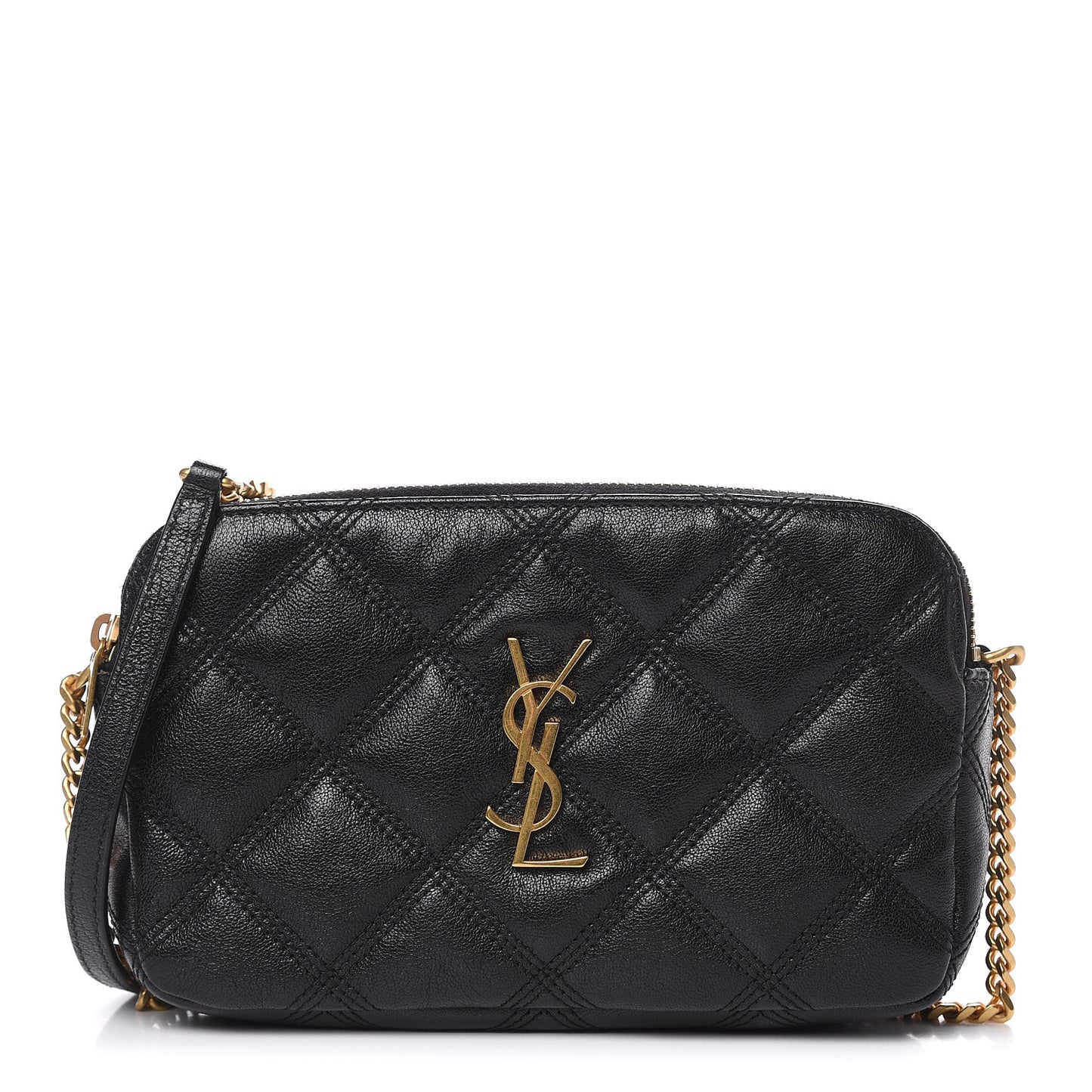 Grained Lambskin Quilted Mini Becky Double Zip Bag Black
