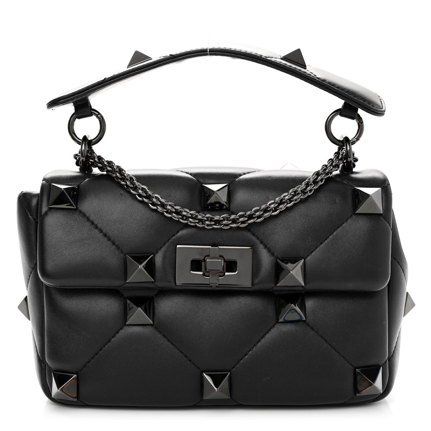 Nappa Monochrome Medium Roman Stud Shoulder Bag Black
