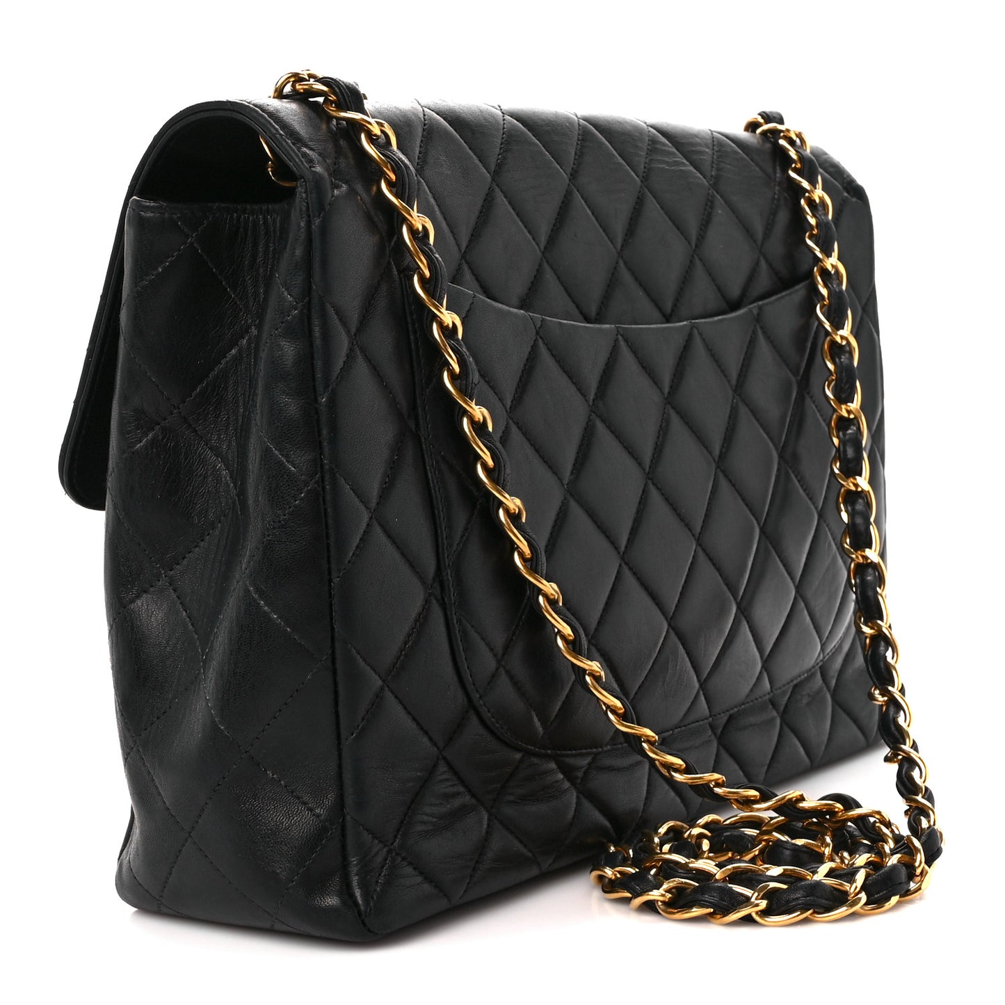 Lambskin Quilted Jumbo Single Flap Black