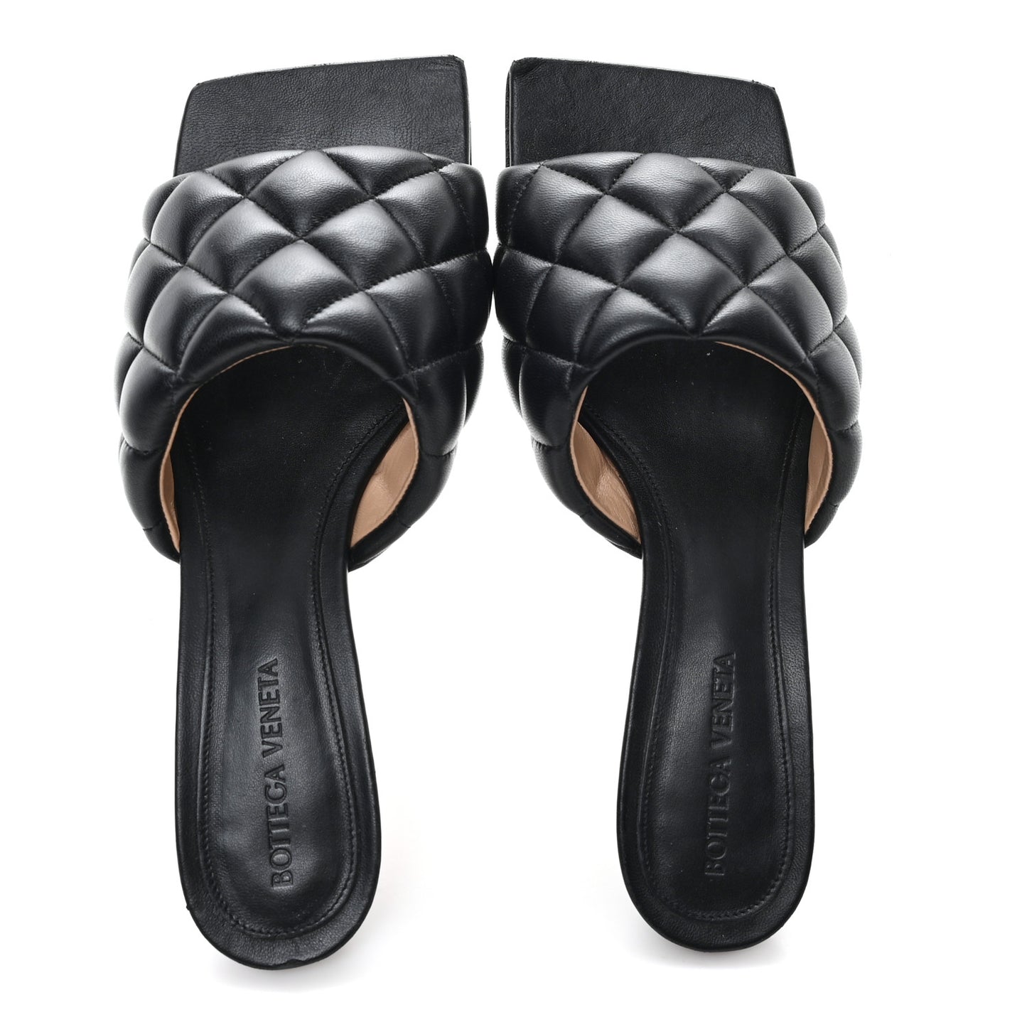 Nappa Matelasse Padded Mid Heel Mule Sandals 37 Black