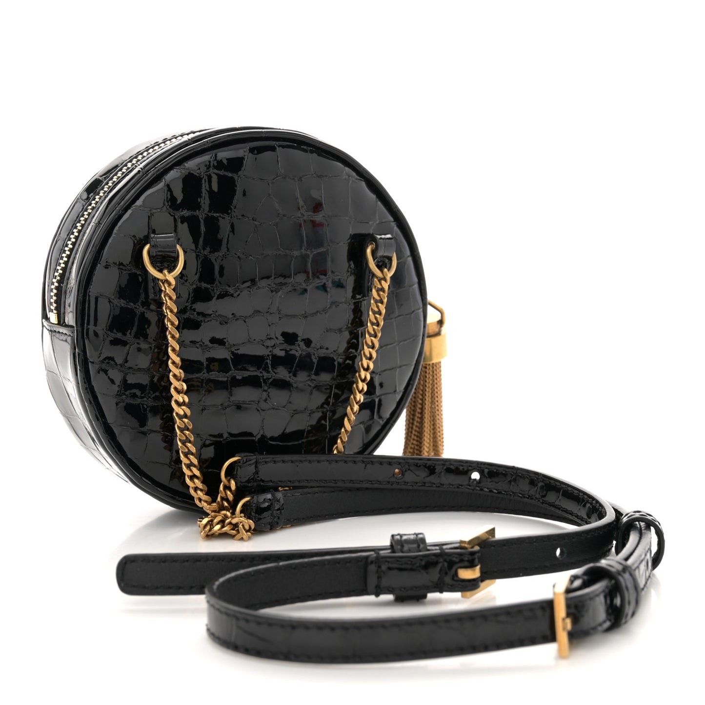 Patent Crocodile Embossed Round Belt Bag Black