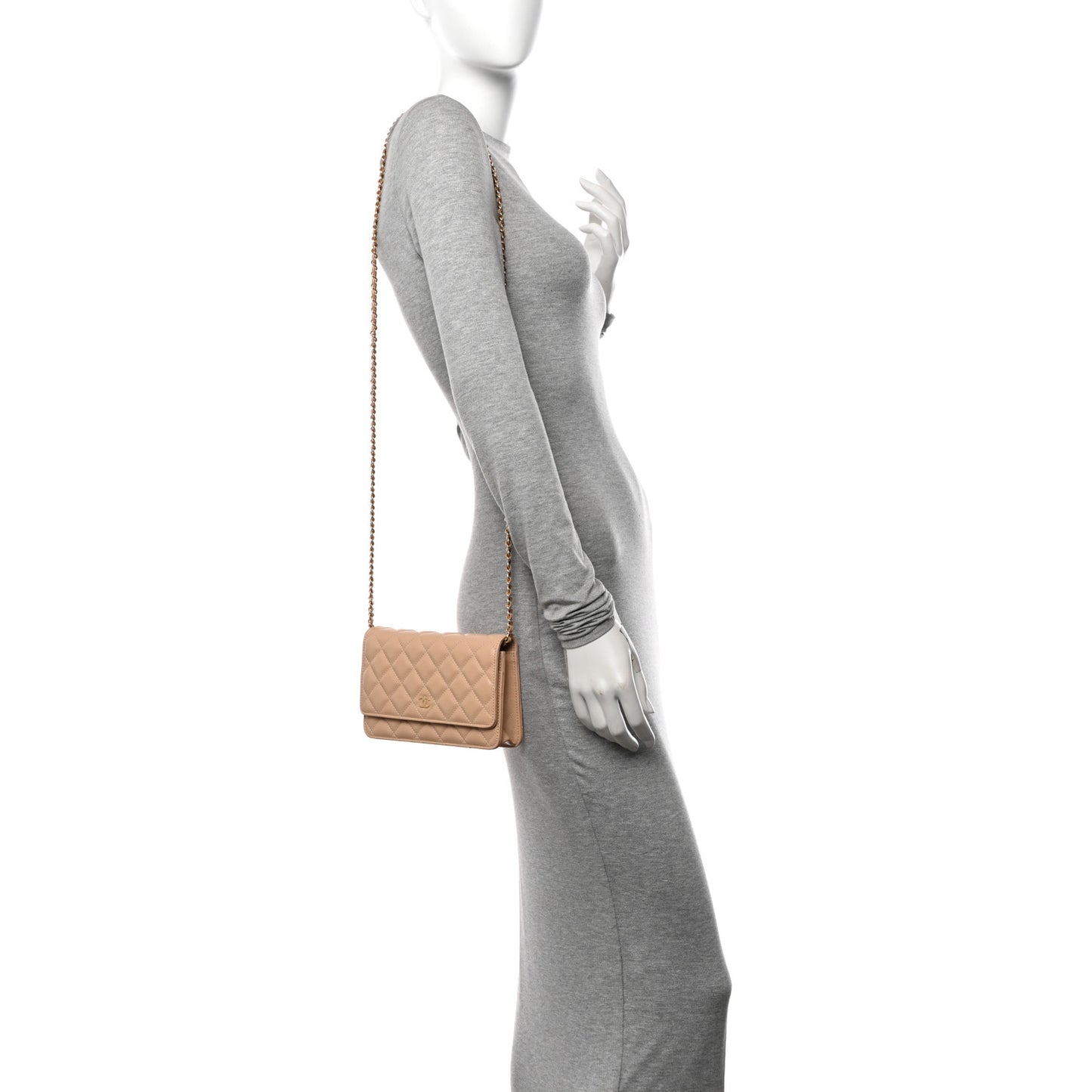 Caviar Quilted Wallet on Chain WOC Beige