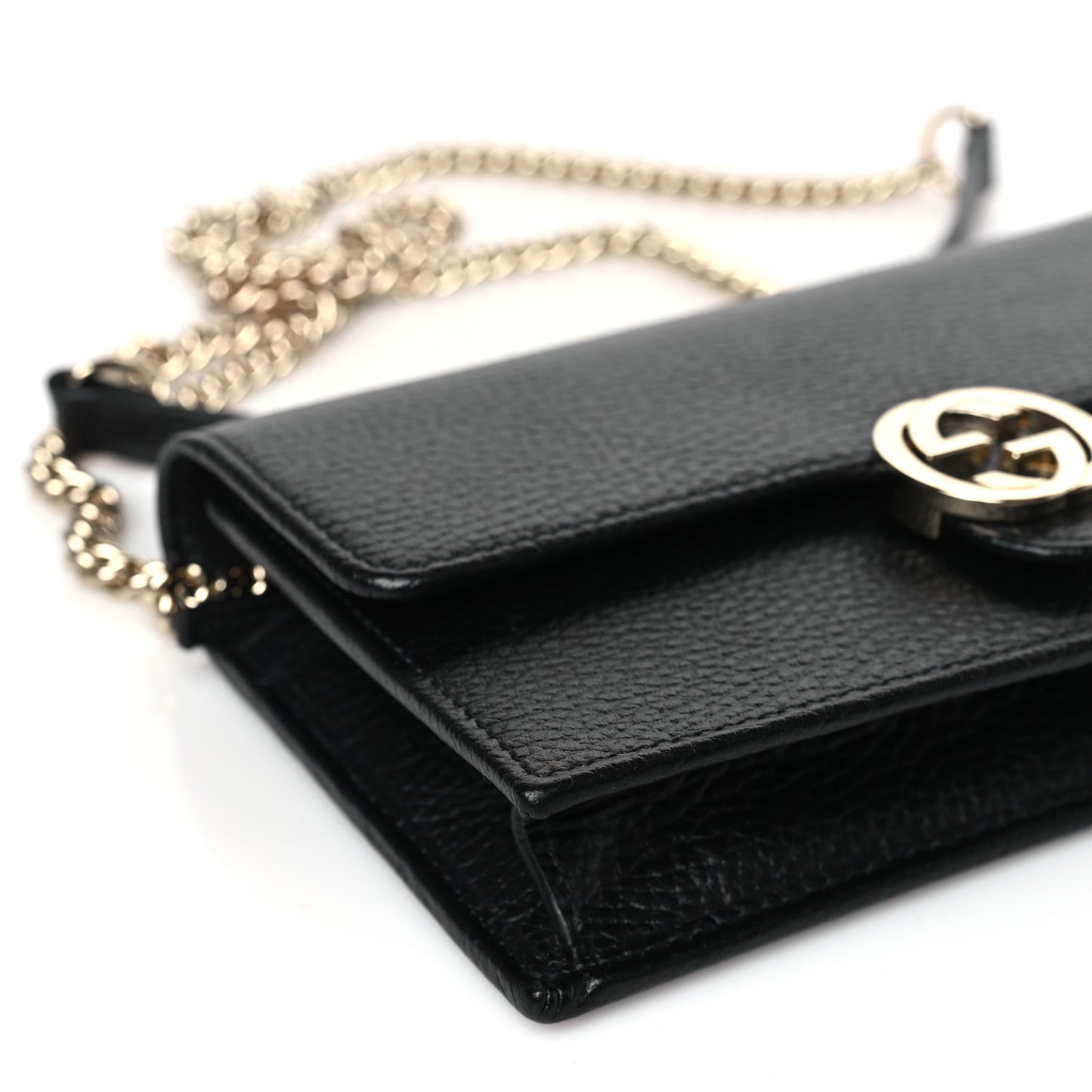 Dollar Calfskin Interlocking G Chain Wallet Black