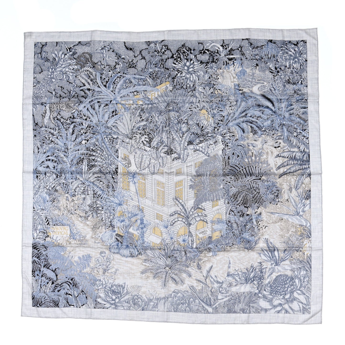 Cashmere Silk Faubourg Tropical Shawl 140 Gris Chine Encre