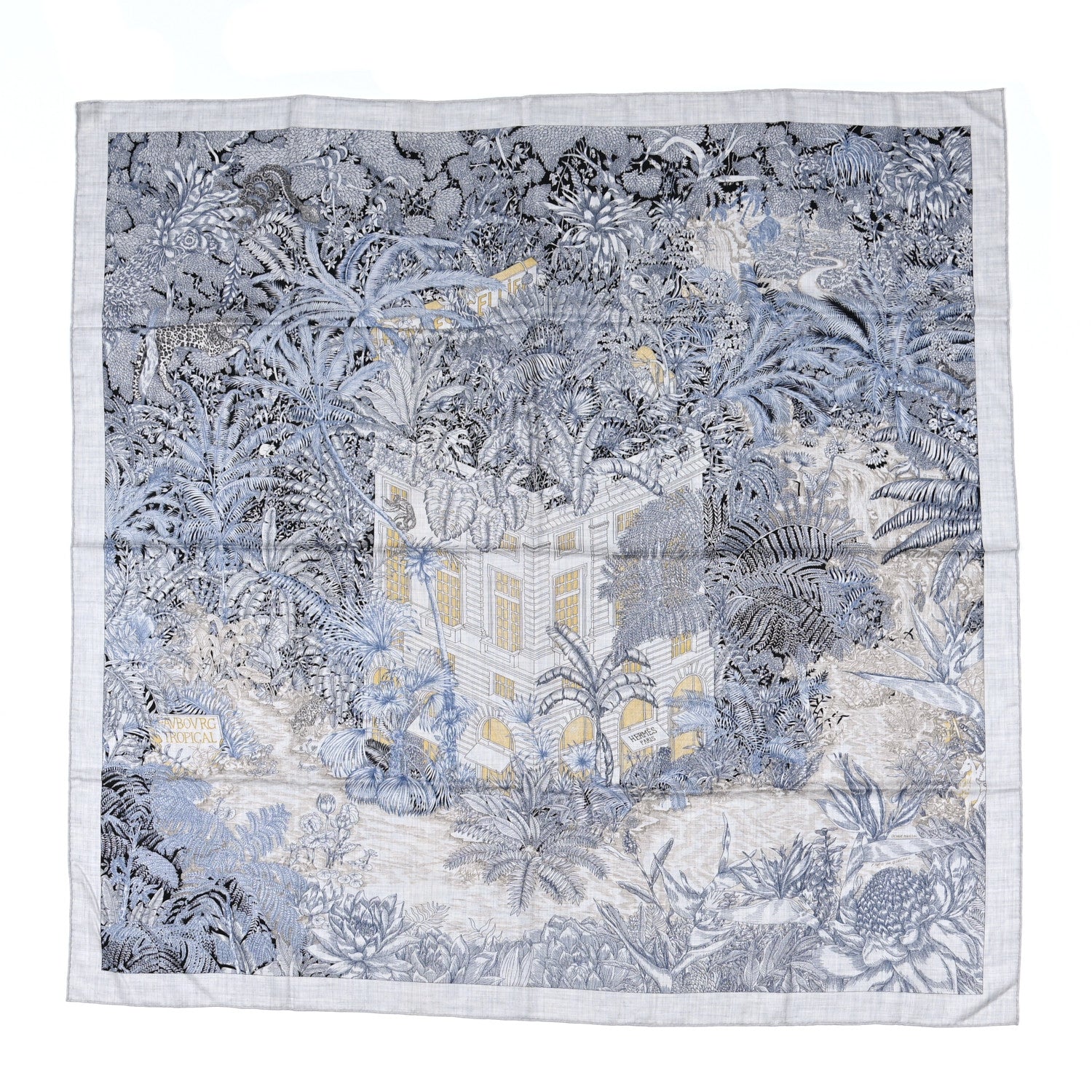 Hermes Cashmere Silk Faubourg Tropical Shawl 140 Gris Chine Encre 1 of 6