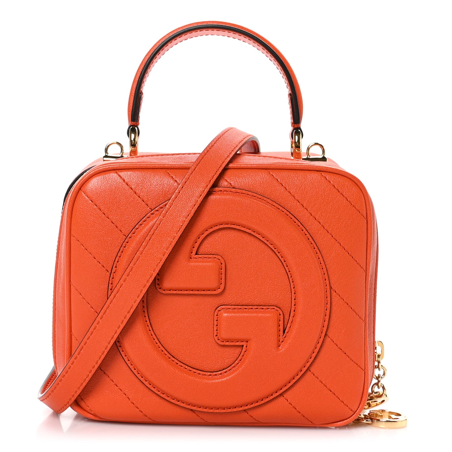 Sakai Be Green Calfskin Diagonal Stitched Small Blondie Shoulder Bag Orange