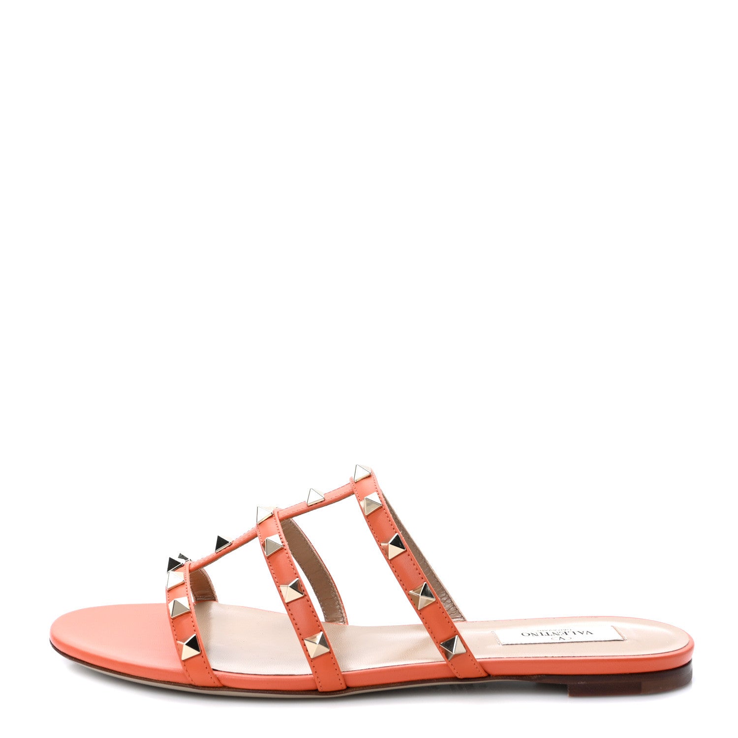 Valentino Garavani Nappa Rockstud Caged Flat Slide Sandals 39.5 Orange Zest 1 of 8