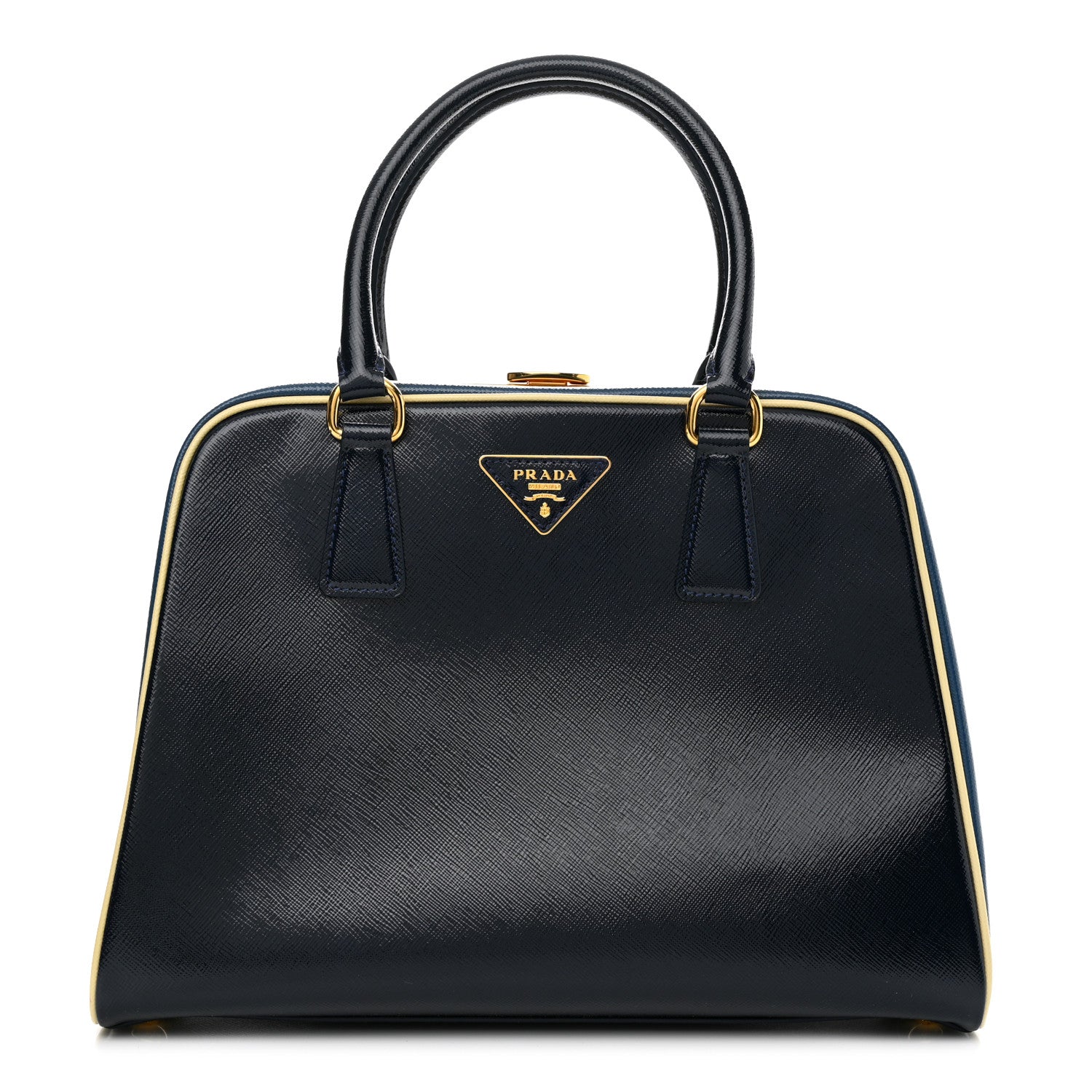 Prada Saffiano Vernice Pyramid Bag Black Bluette 1 of 14