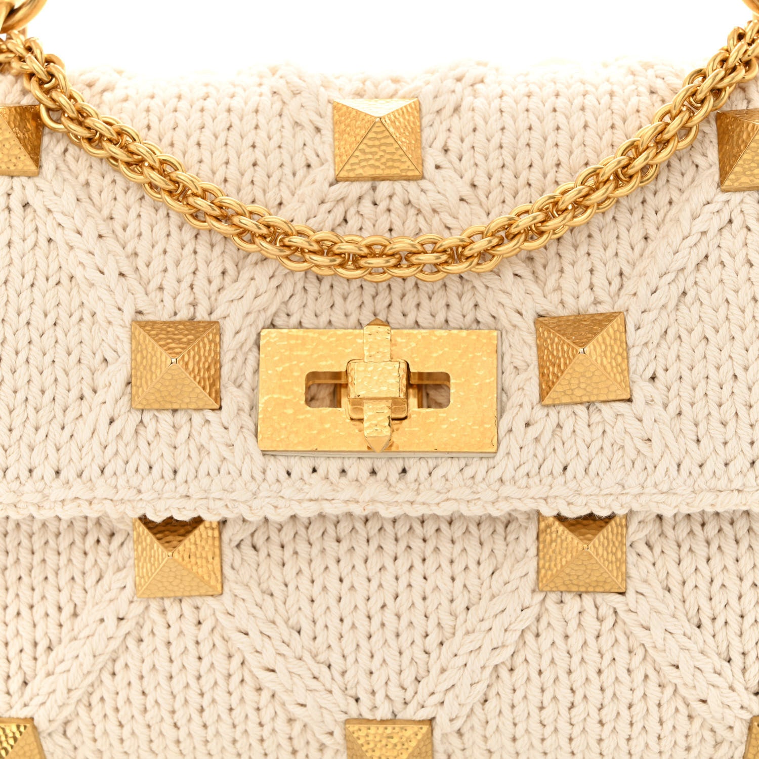 Valentino Garavani Knit Medium Roman Stud Shoulder Bag Ecru 7 of 12