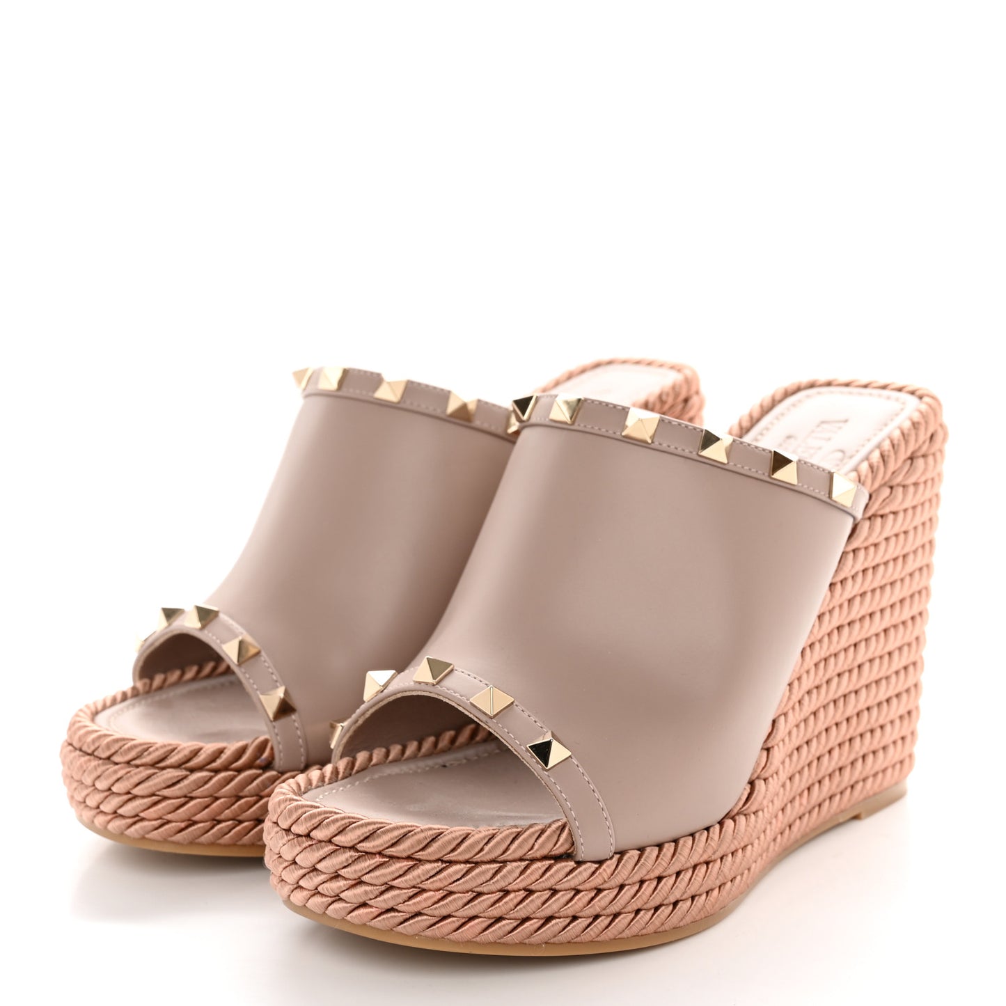 Calfskin Rockstud Wedge Mule 38 Poudre
