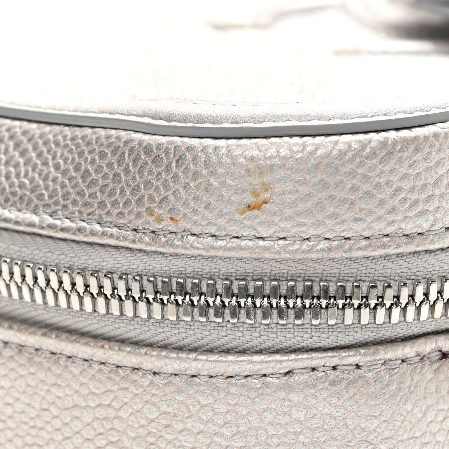 Metallic Caviar Quilted Large CC Filigree Vanity Case Silver