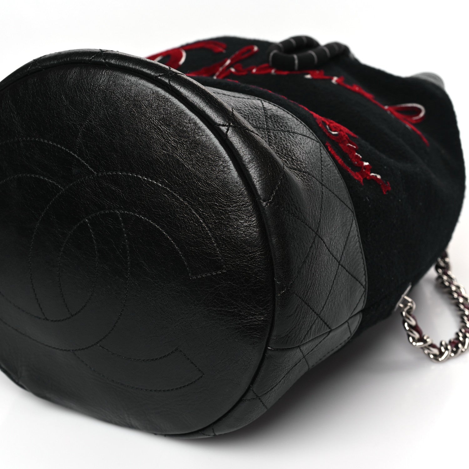 Chanel Wool Calfskin Embroidered Paris Hamburg Drawstring Backpack Black 8 of 8