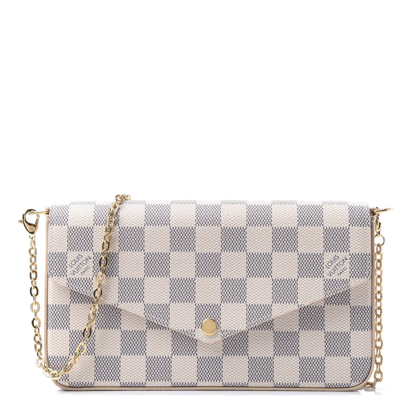 Damier Azur Pochette Felicie Chain Wallet Rose Ballerine
