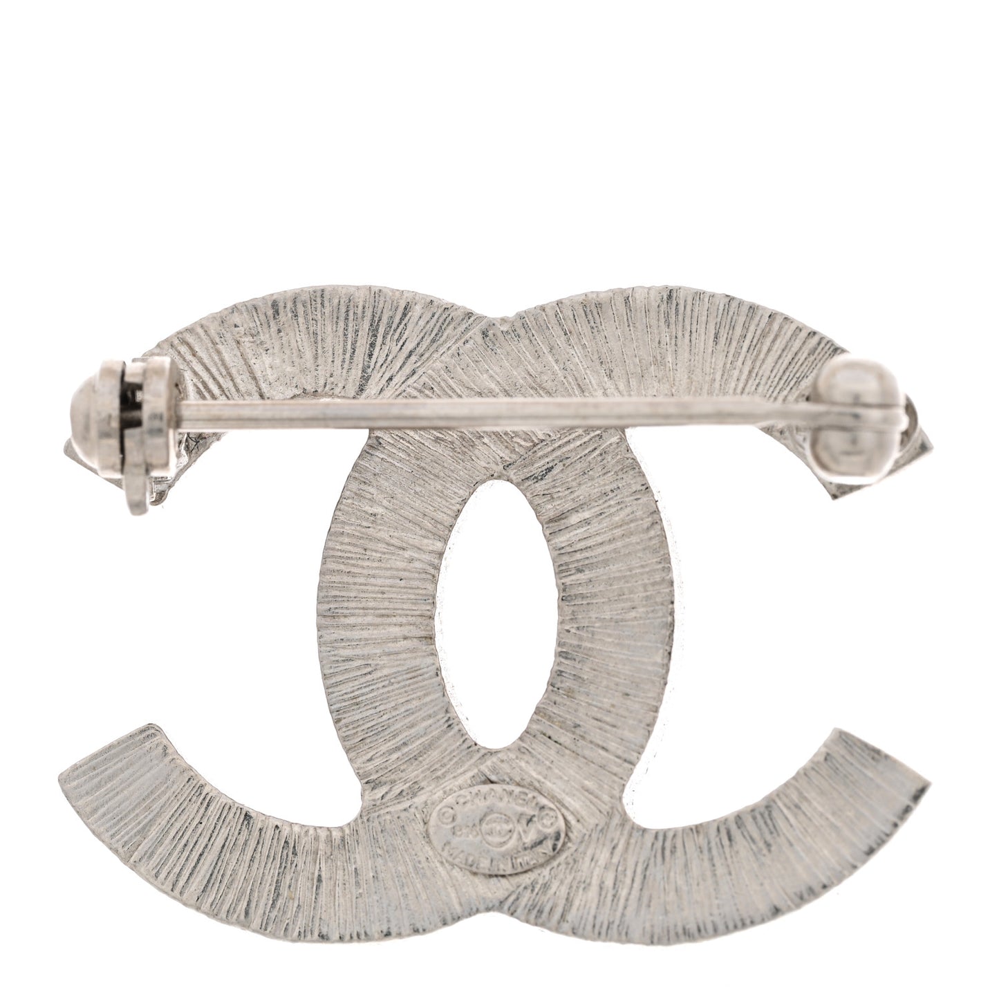 Crystal Baguette CC Mini Brooch Silver