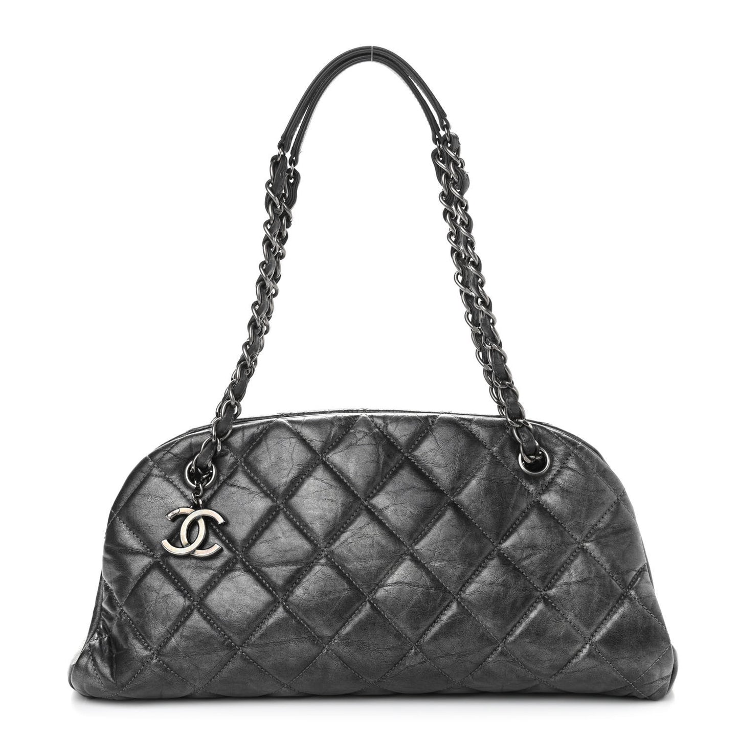 Aged Calfskin Quilted Medium Just Mademoiselle Bowling Bag Grey