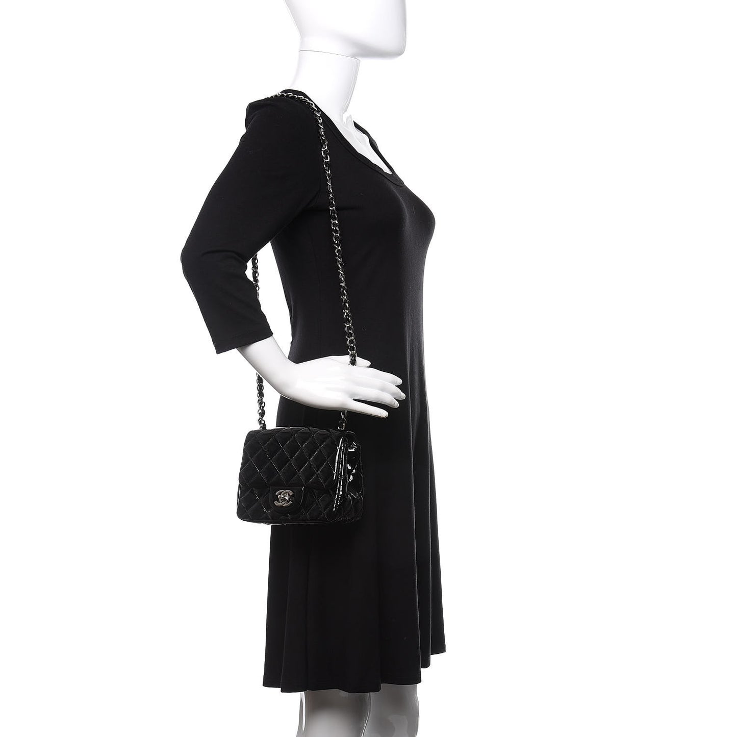 Patent Calfskin Quilted Mini Square Flap Black