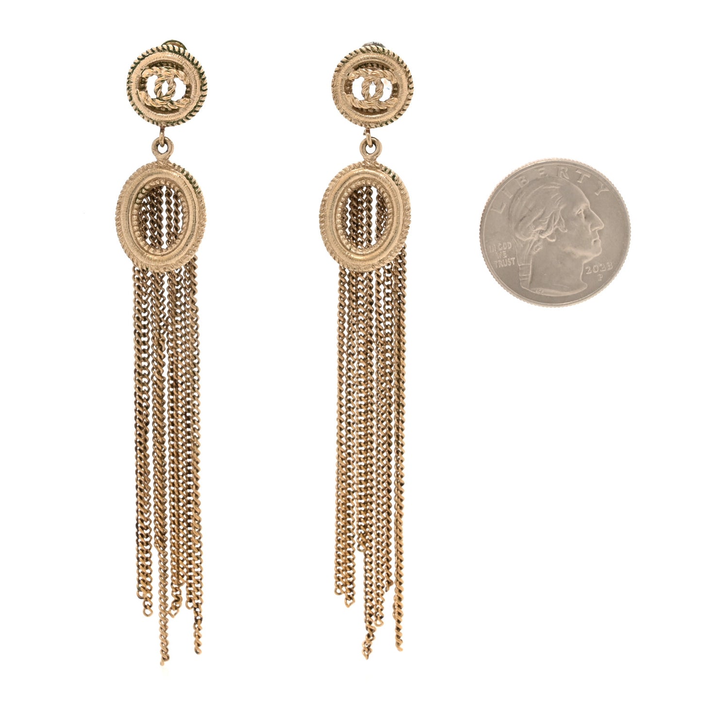 Chain CC Drop Earrings Gold