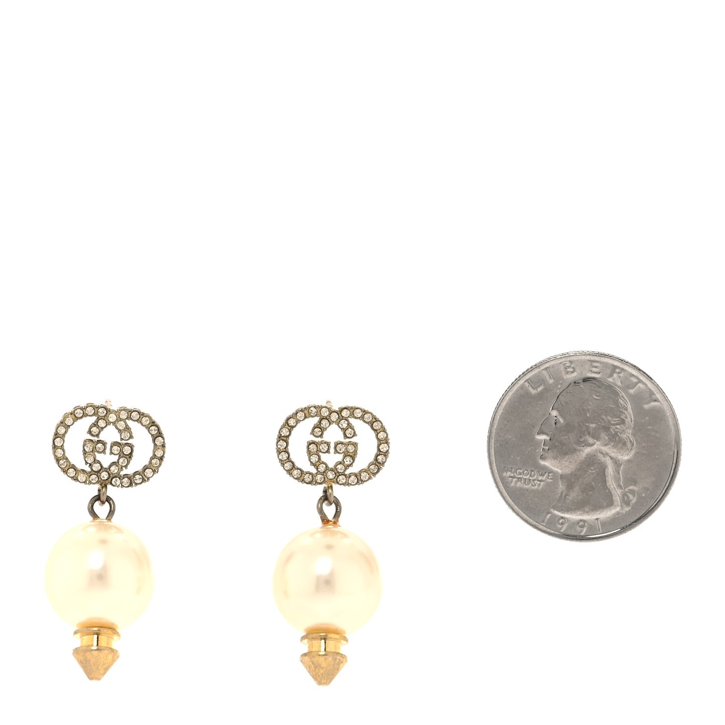 Metal Crystal Pearl Interlocking G Earrings Shiny Gold