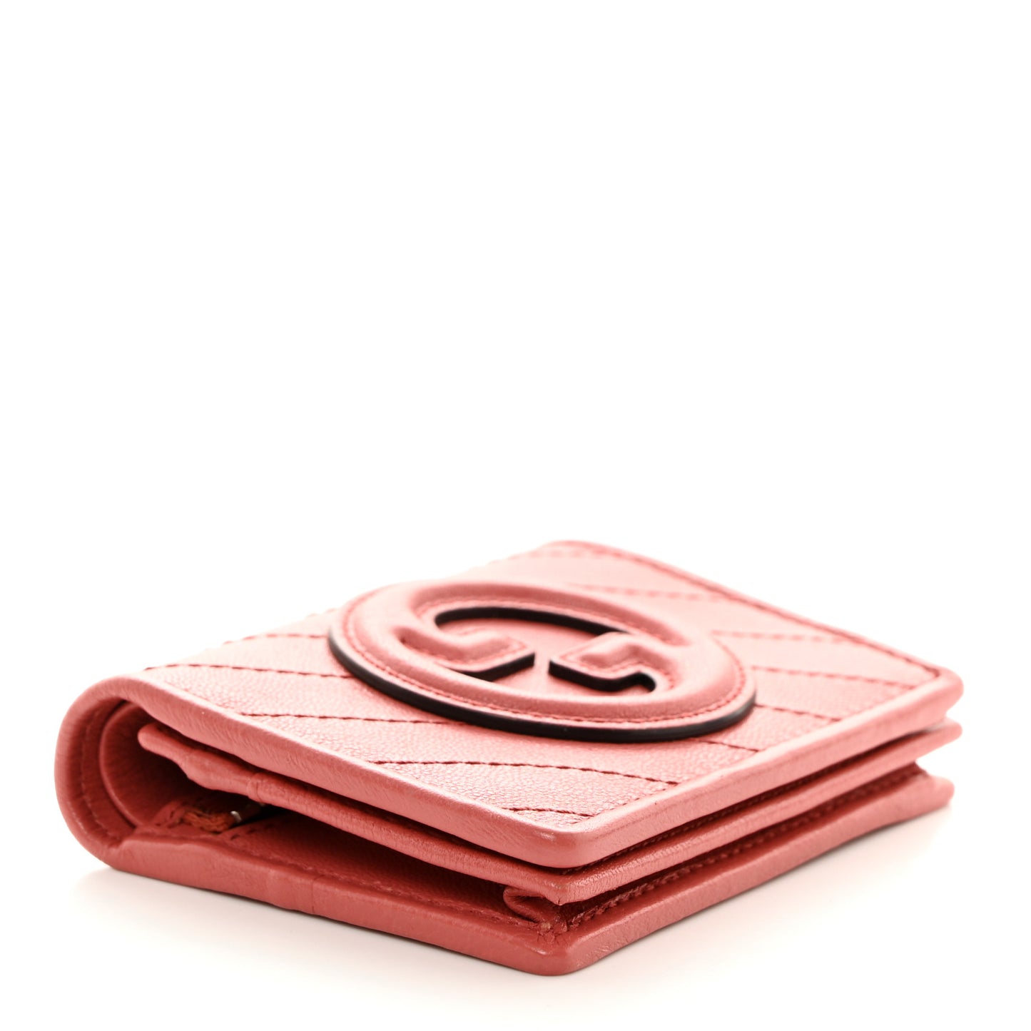 Sakai Be Green Calfskin Diagonal Stitched Blondie Card Case Wallet Pink