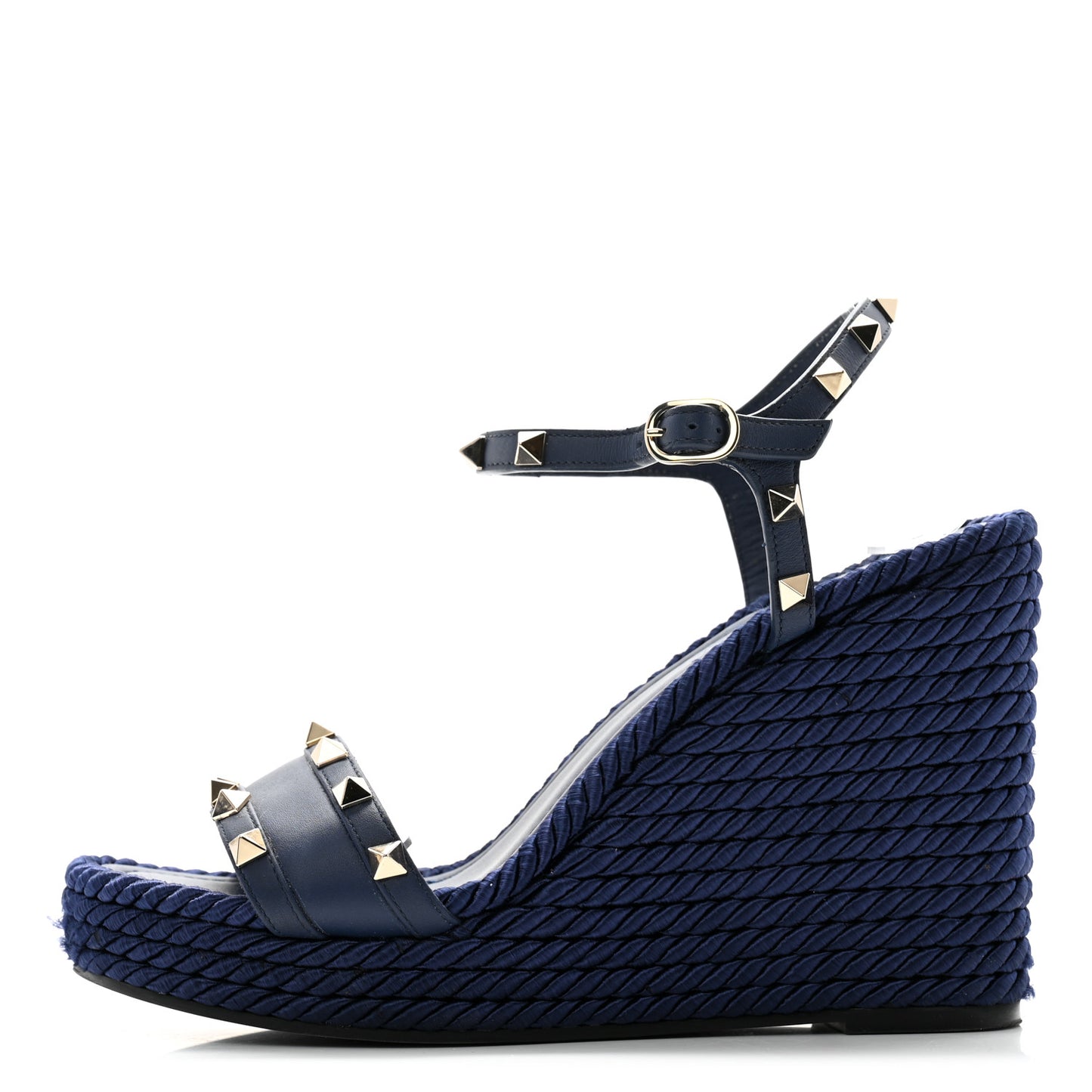 Calfskin Rockstud Torchon Espadrille 25/115mm Wedge Sandals 39 Pure Blue