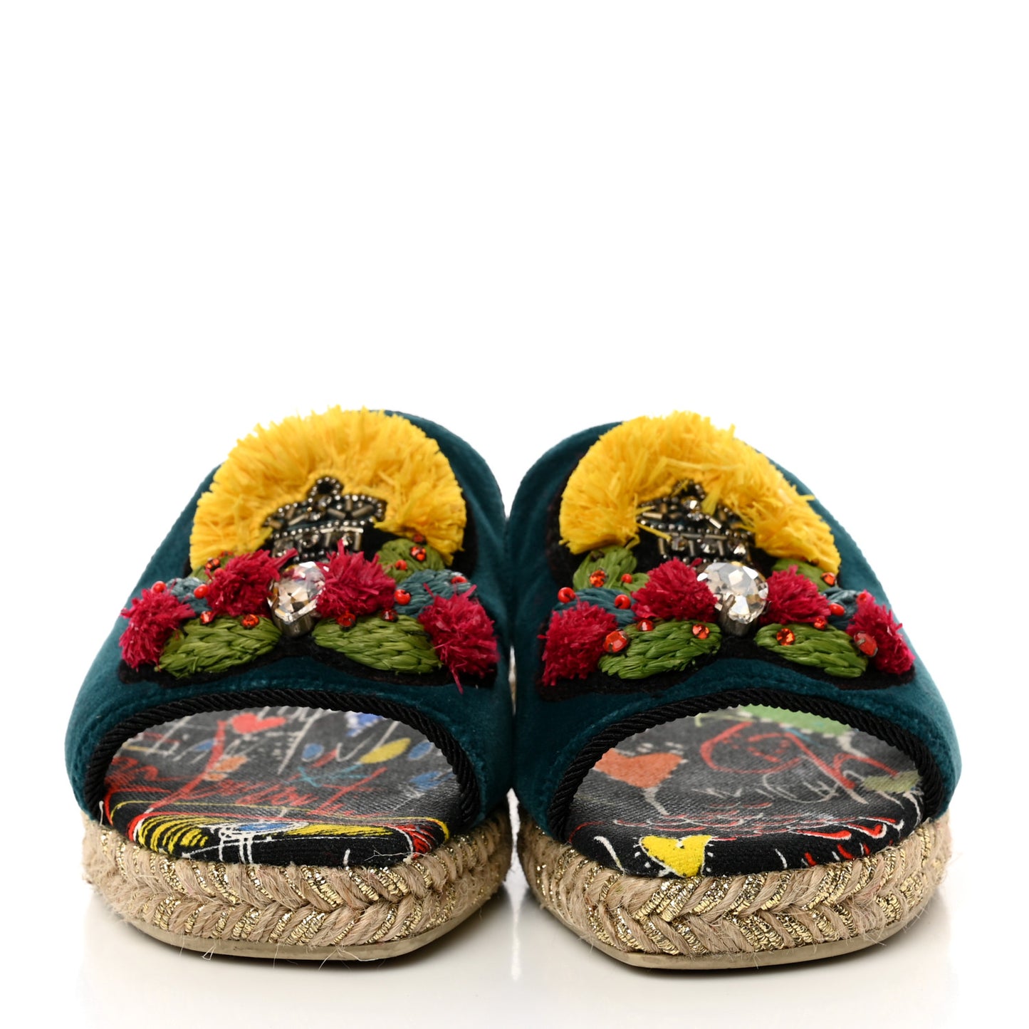 Canvas Raffia Velvet Pacha Loubi Flat Espadrilles Vers 35 Black Multicolor