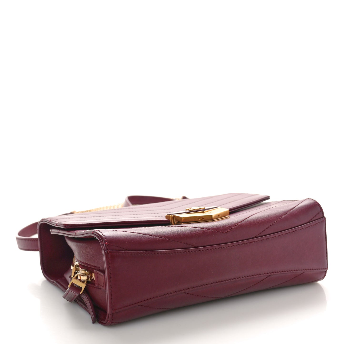 Calfskin Chevron Quilted Medal Flap Burgundy