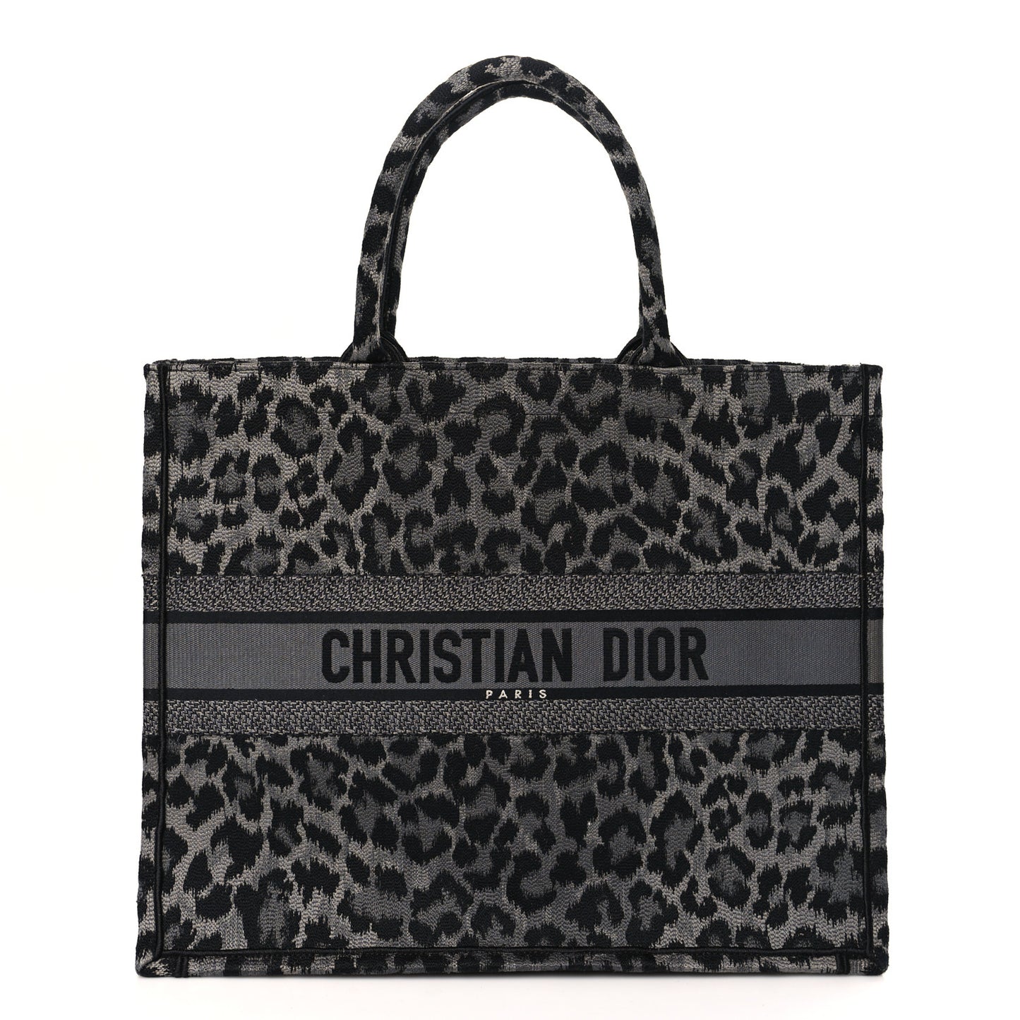 Canvas Mizza Embroidered Large Leopard Book Tote Grey