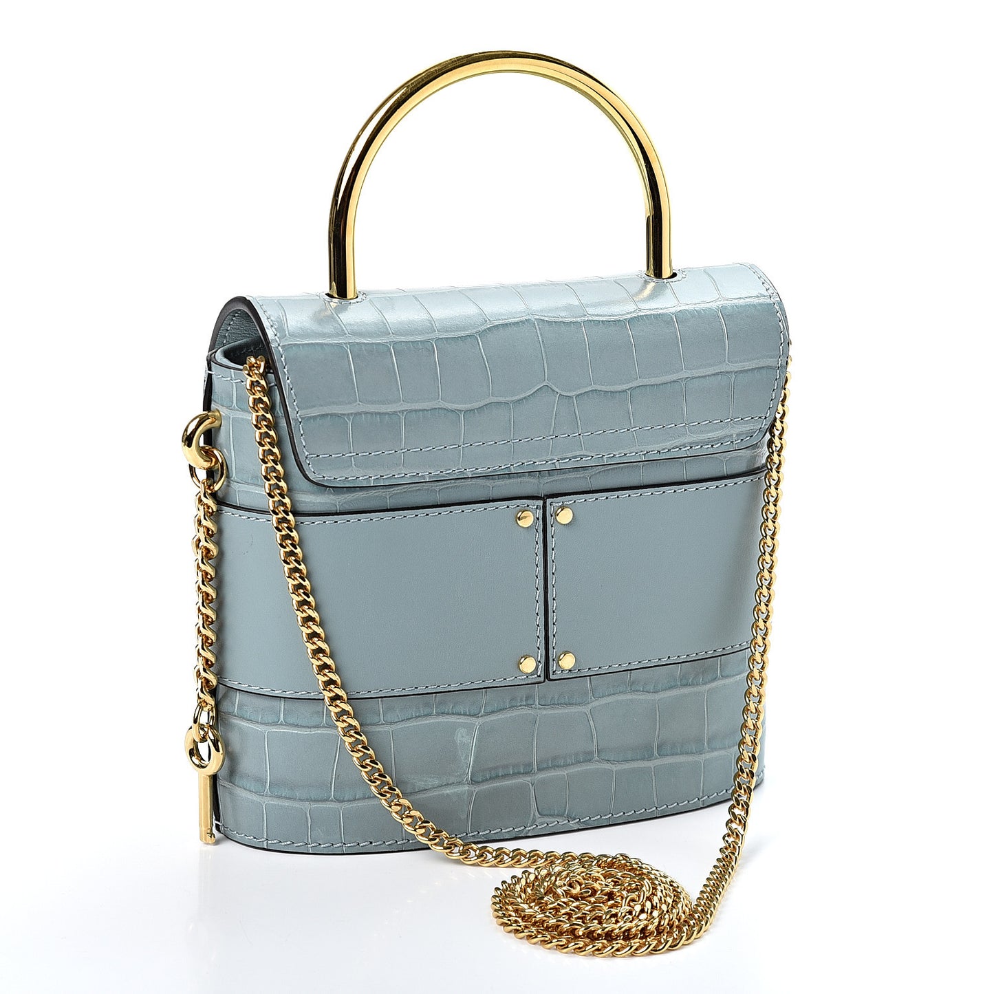 Calfskin Crocodile Embossed Small Aby Lock Faded Blue