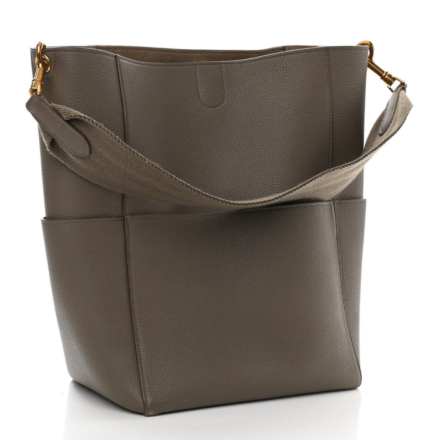 Soft Grained Calfskin Sangle Bucket Bag Taupe