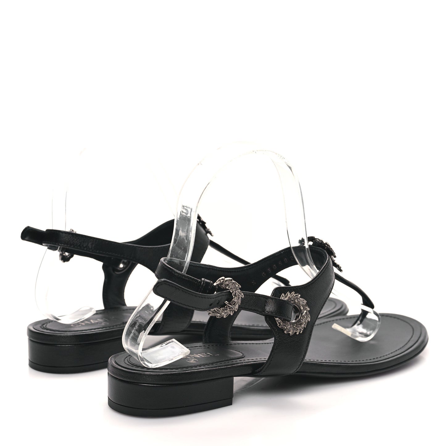 Lambskin Leaf CC Thong Sandals 38.5 Black
