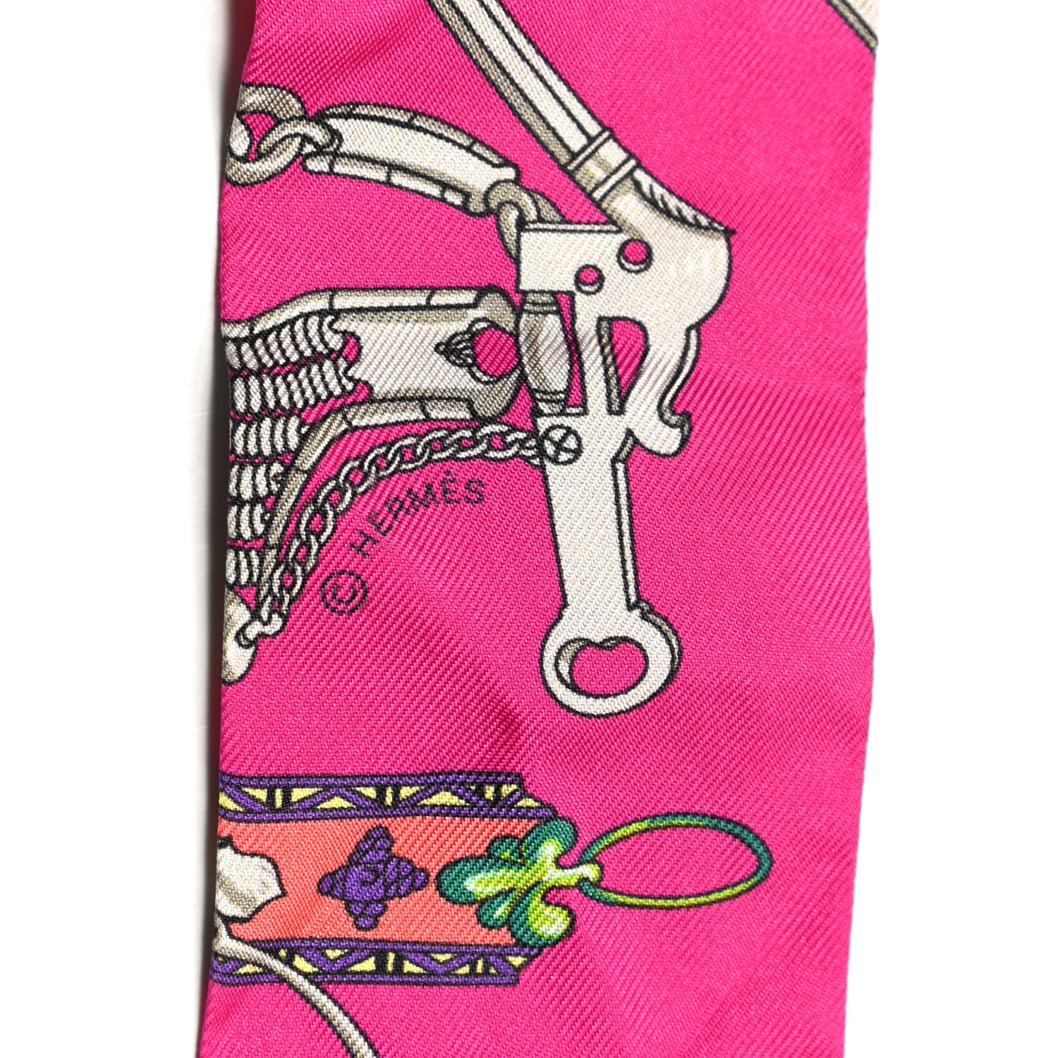 Hermes Silk Mors Et Gourmettes Remix Twilly Fuchsia Bleu Corail 3 of 4