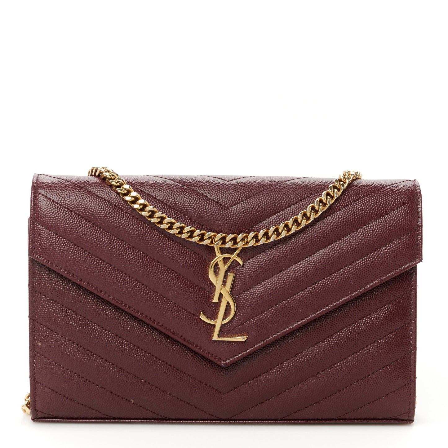 Grain De Poudre Matelasse Chevron Monogram Chain Wallet Rouge Legion