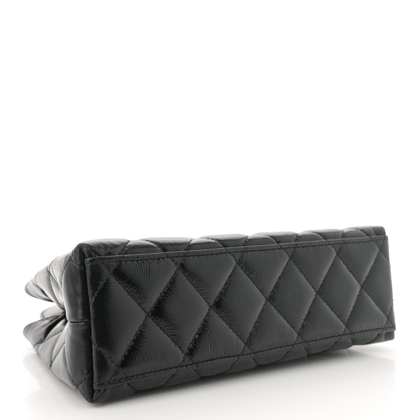 Shiny Aged Calfskin Quilted Nano Kelly Shopper Black