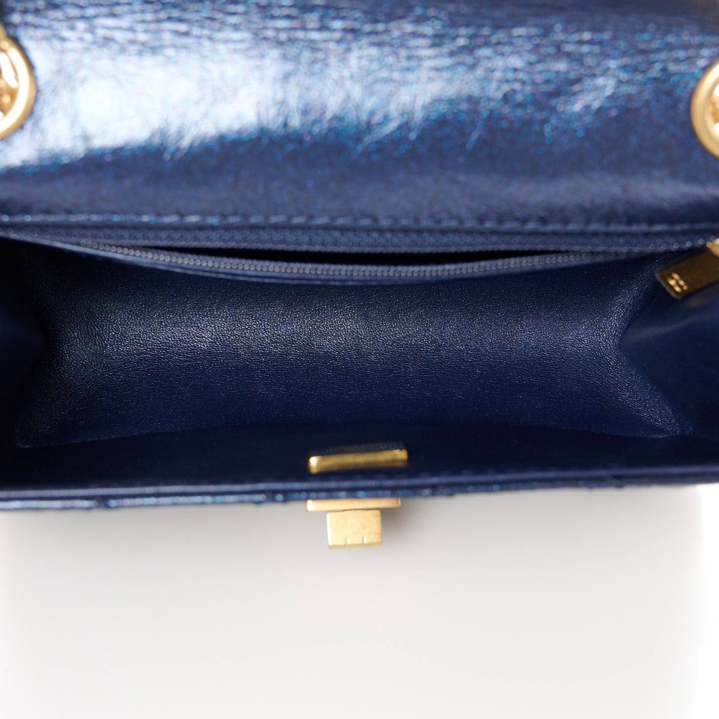 Iridescent Aged Calfskin Quilted 2.55 Reissue Mini Flap Navy