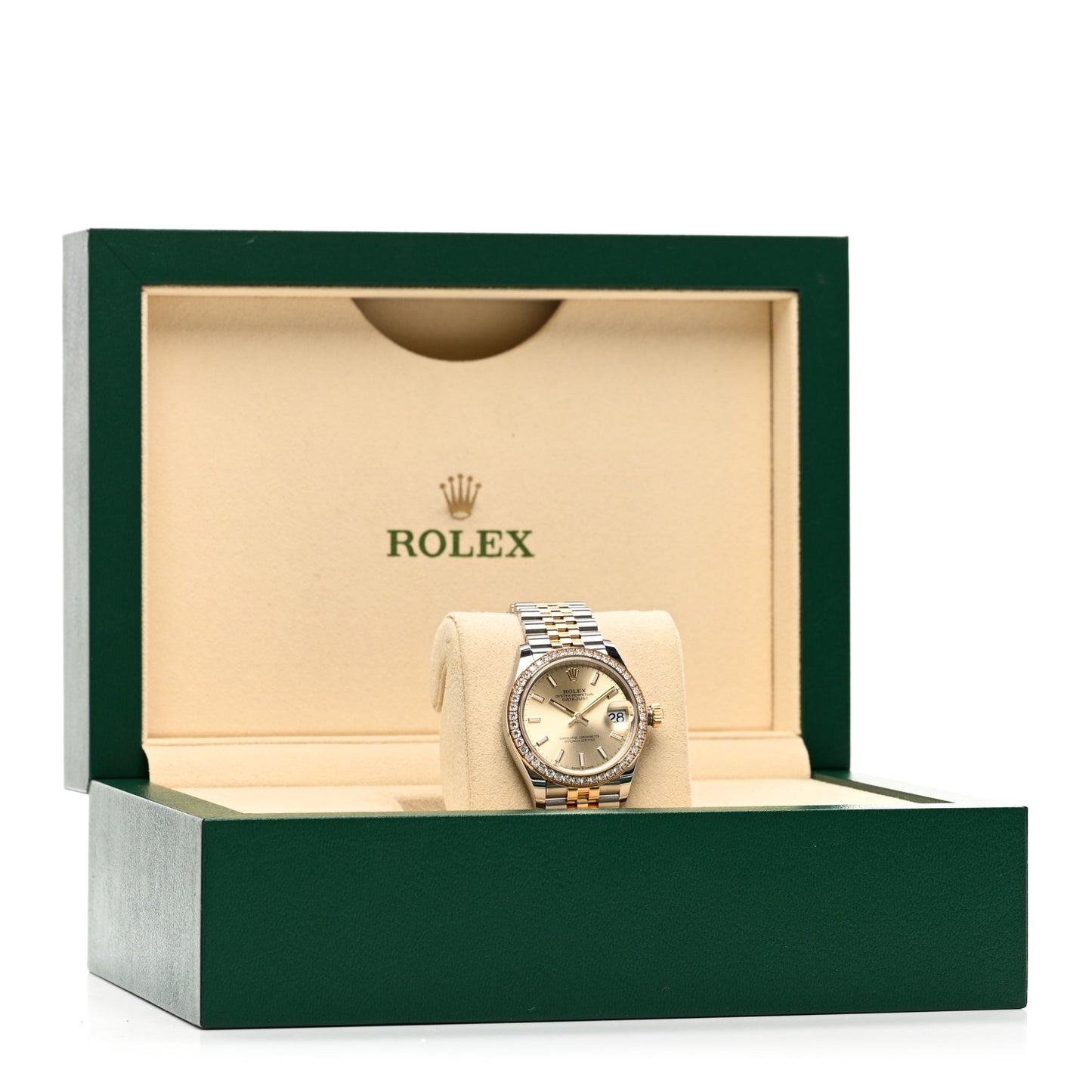 Stainless Steel 18K Yellow Gold Diamond Bezel 31mm Oyster Perpetual Datejust Watch Champagne 278383RBR