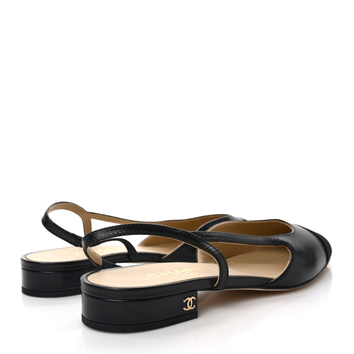 Goatskin Grosgrain CC Slingback Flats 38 Black