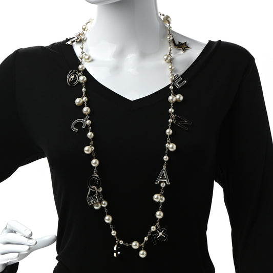 Pearl Charms Coco Chanel Logo Necklace