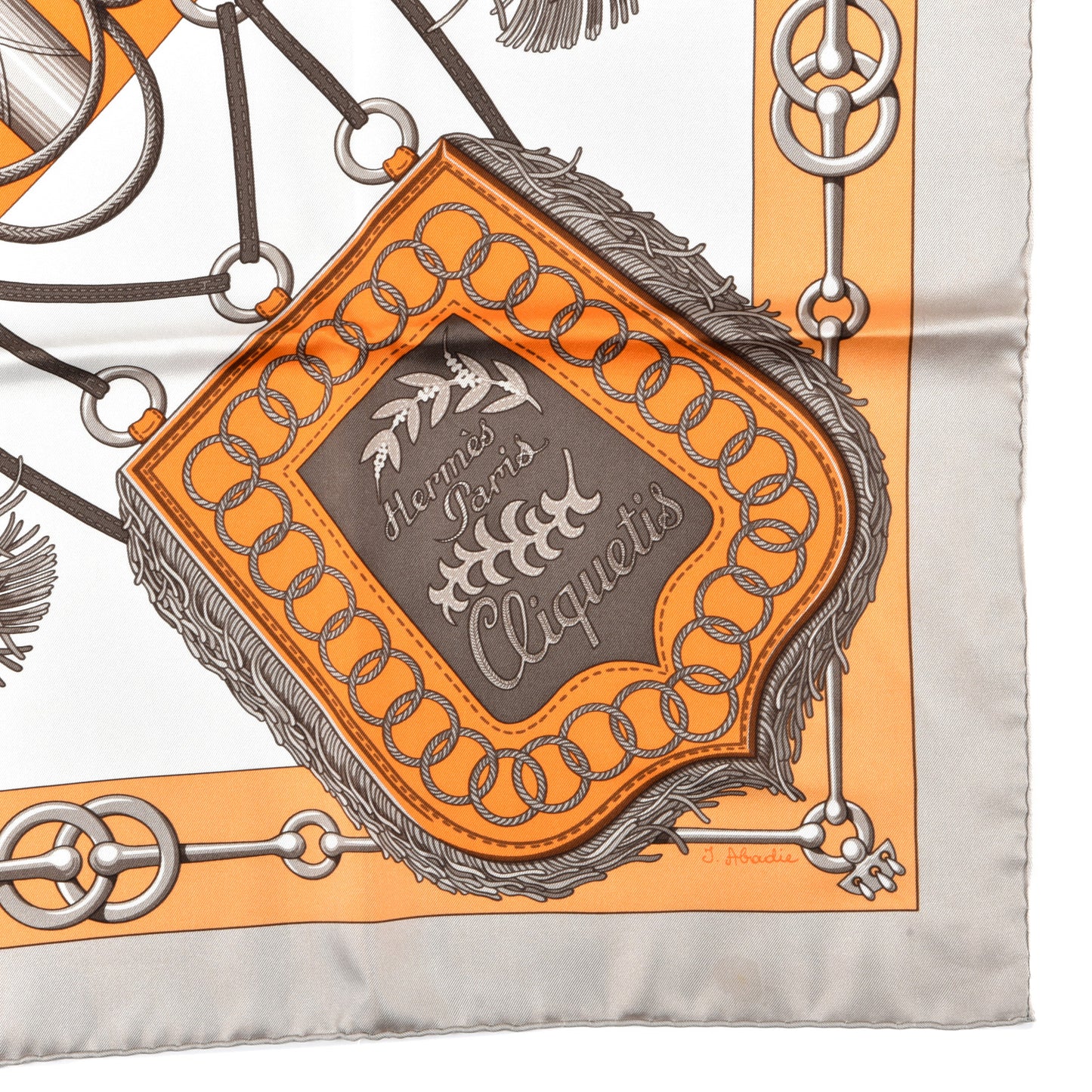 Silk Cliquetis Scarf 90 Orange Gris White
