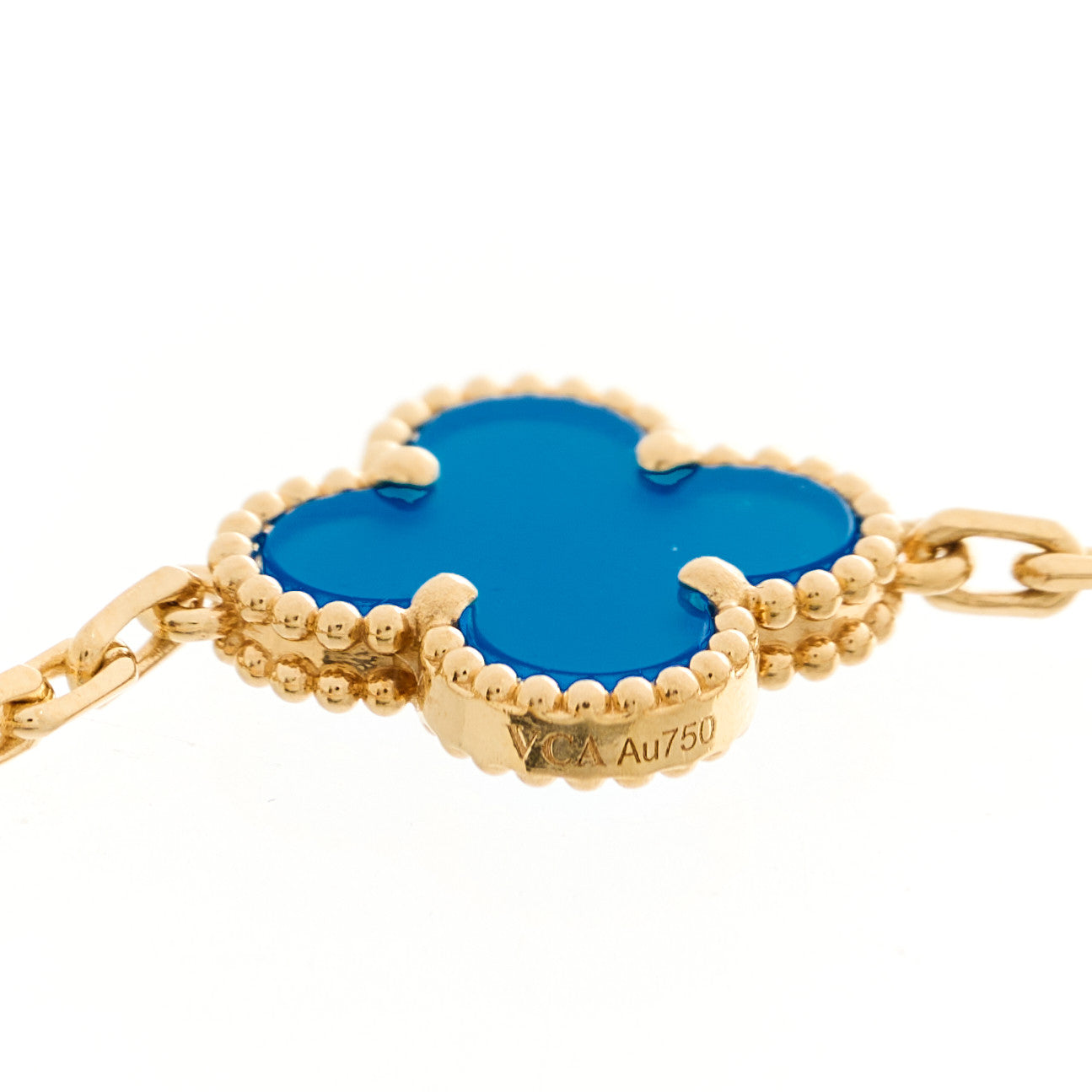 18K Yellow Gold Blue Agate 5 Motifs Vintage Alhambra Bracelet