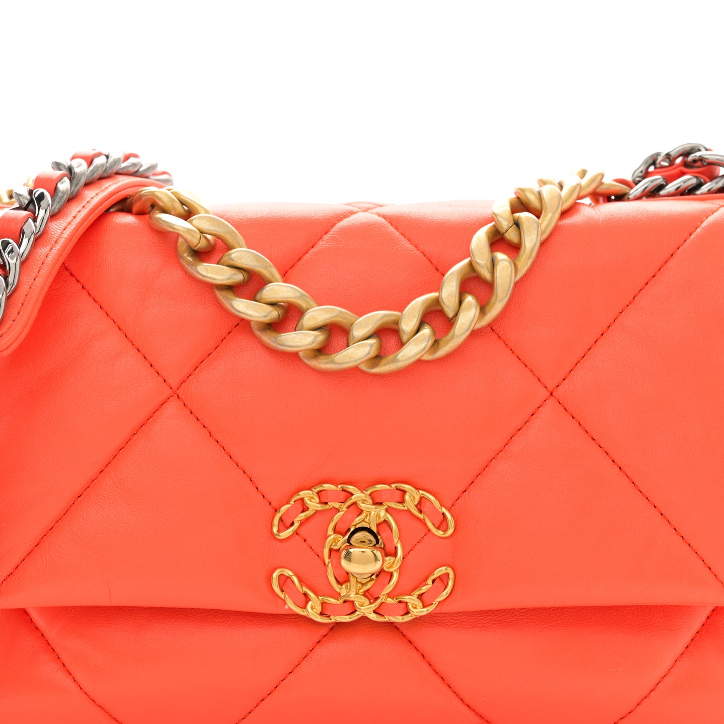 Goatskin Quilted Medium Chanel 19 Flap Orange