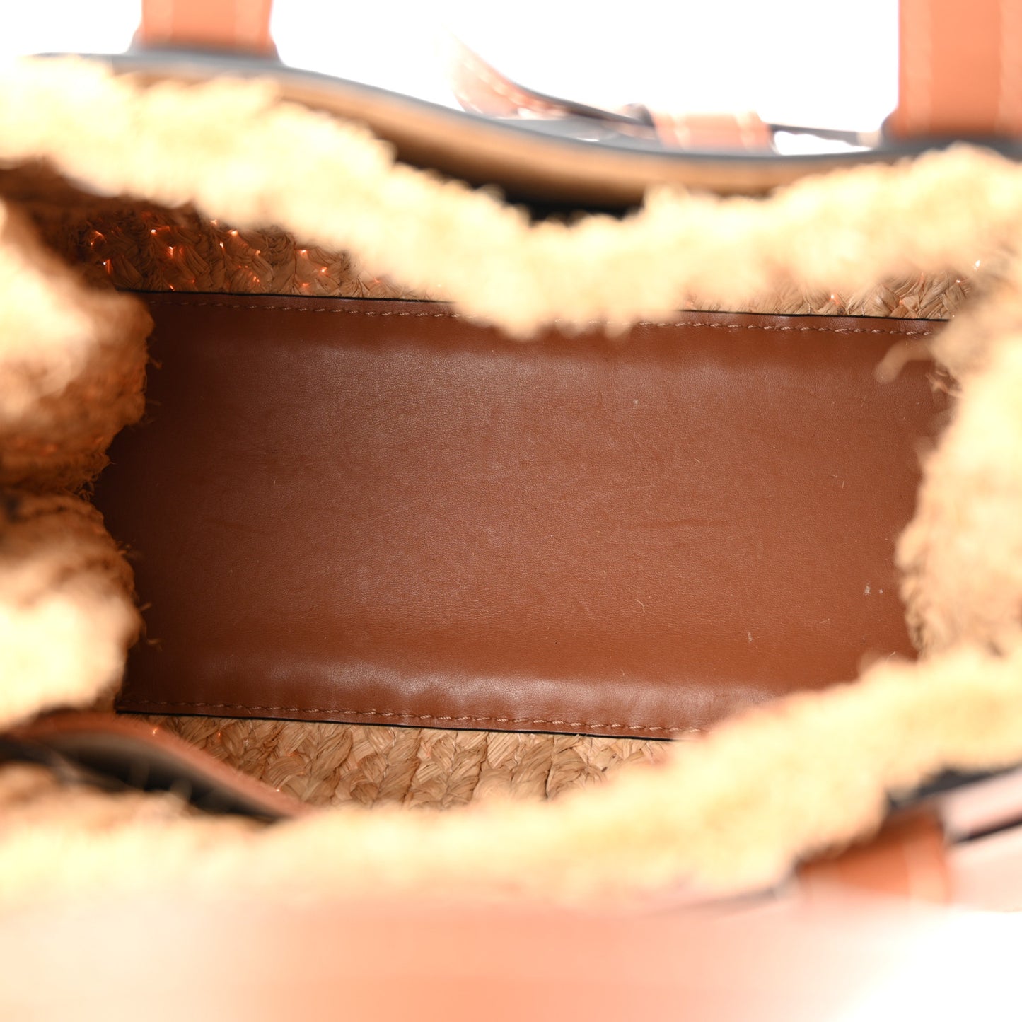 Raffia Calfskin Small Gate Tote Tan Naturel