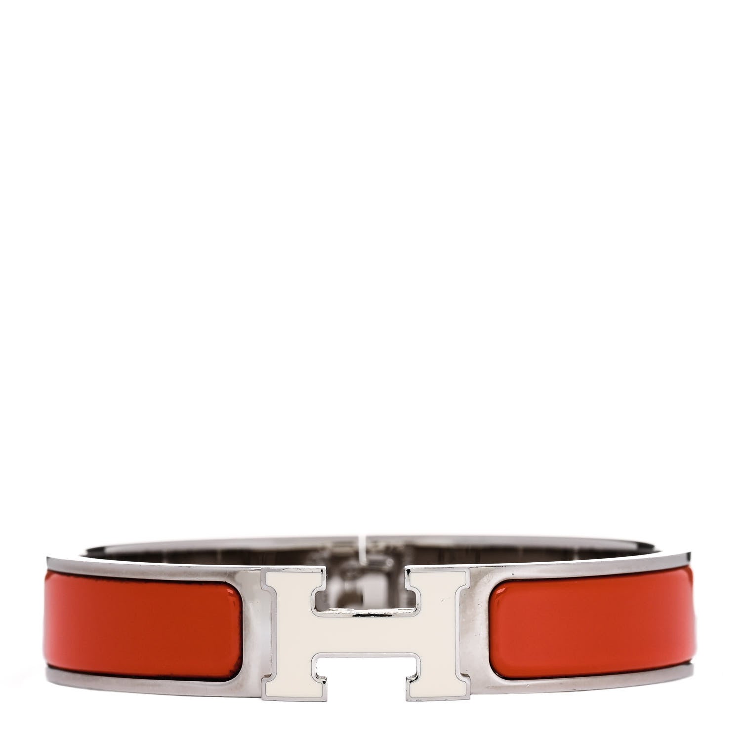 Hermes Enamel Narrow Clic Clac H Bracelet PM Orange White 1 of 5