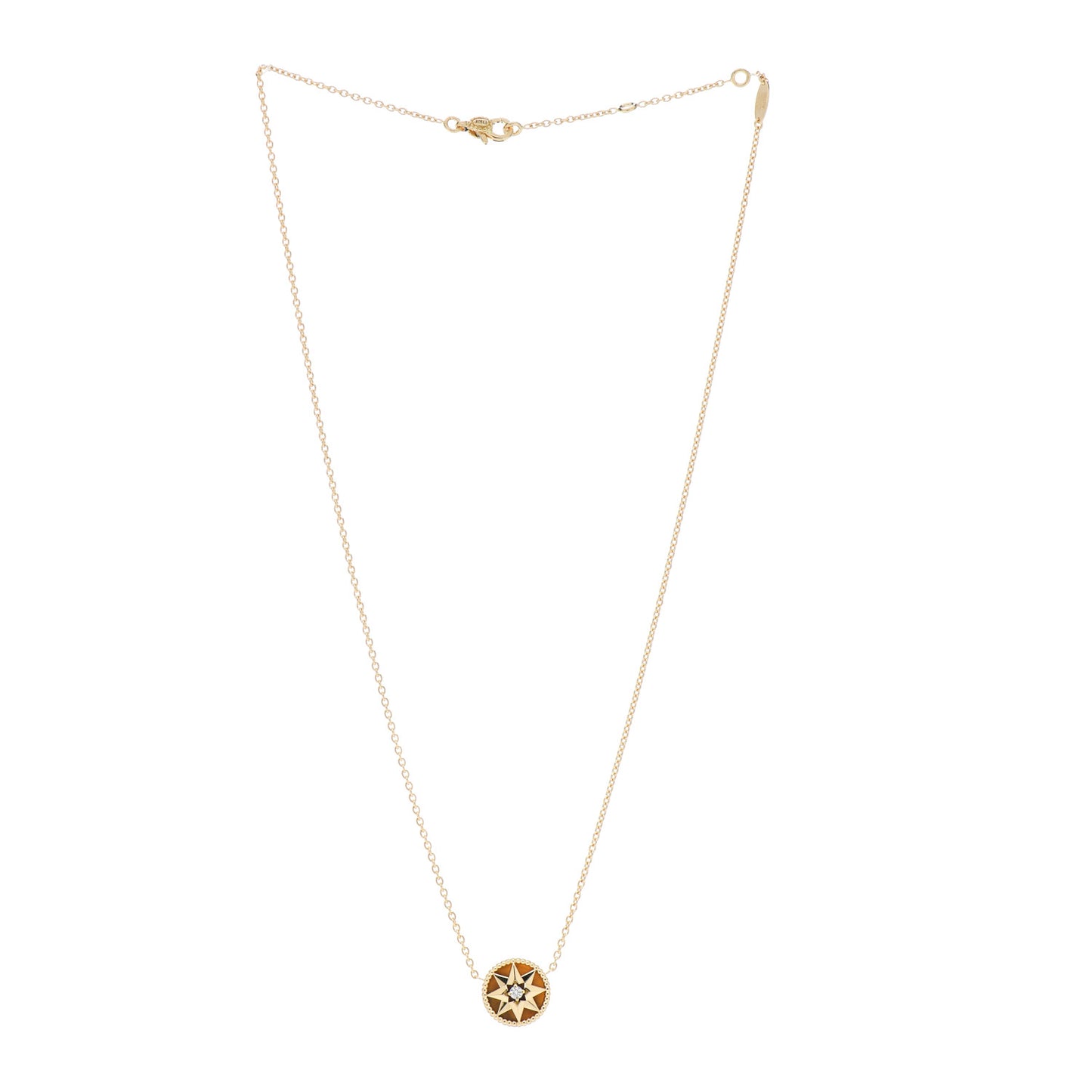 18K Yellow Gold Diamond Tiger Eye Rose Des Vents Necklace
