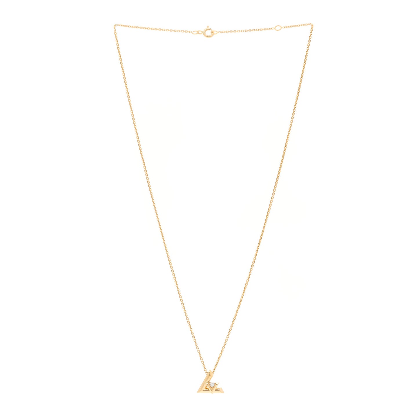 18K Yellow Gold Diamond Small LV Volt One Pendant Necklace