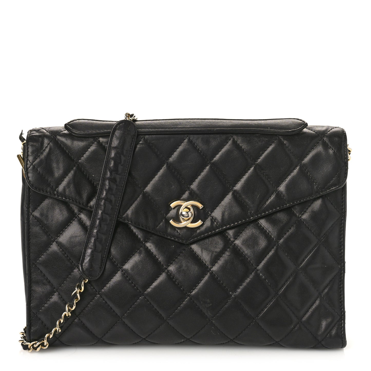 Lambskin Diamond Stitch Envelope Single Flap Black
