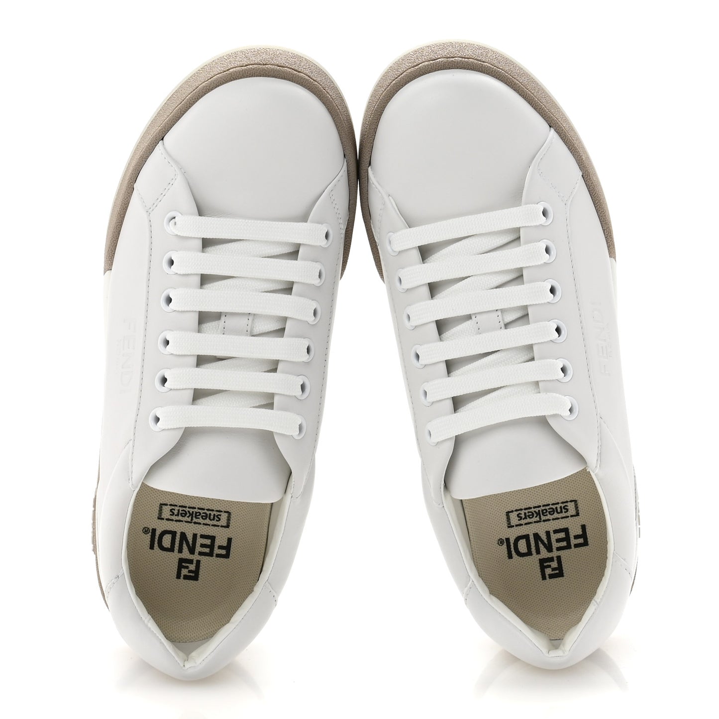 Calfskin Womens Fendi Match Low Top Sneakers 36.5 White Beige